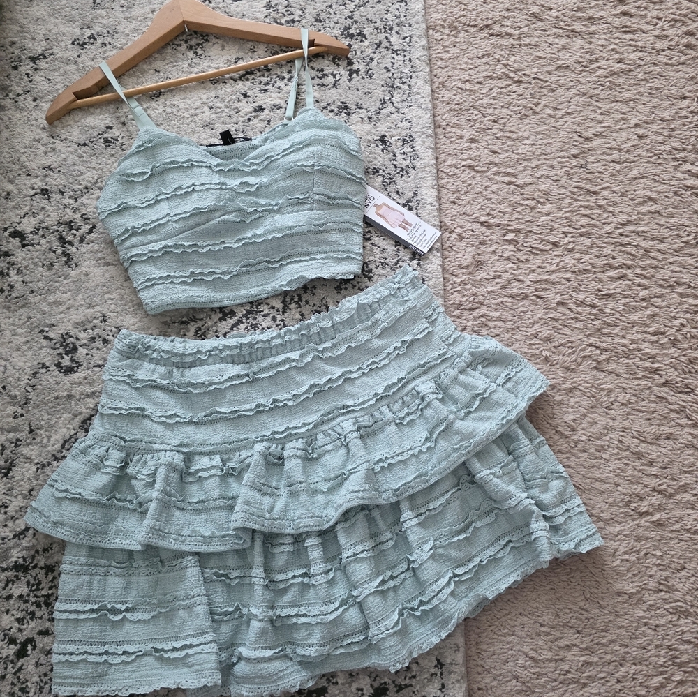Lace Set Tiered Skort And Crop Top Preppy Festival Coquette Womens M Madden NYC